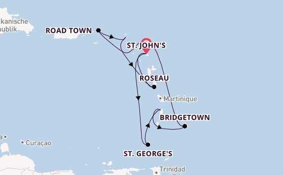 Südliche Karibik ab St. John's, Antigua und Barbuda auf der Arvia