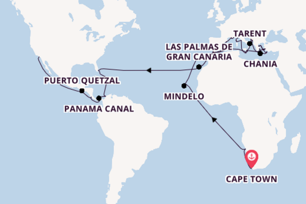 Luxury Cape Town to Los Angeles with Mediterranean, Transatlantic Crossing & Panama Canal