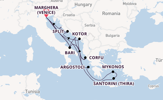 Mediterranean from Marghera (Venice) with the Costa Deliziosa