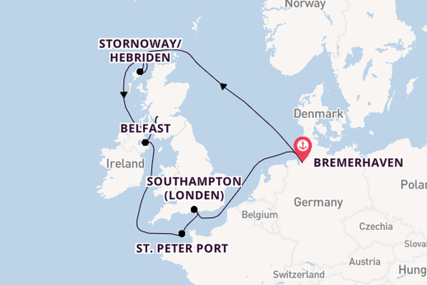 Verenigd Koninkrijk vanaf Bremerhaven, Duitsland met de Mein Schiff 3