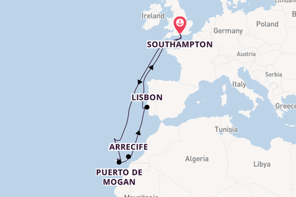 Canary Islands from Southampton, England with the Queen Anne