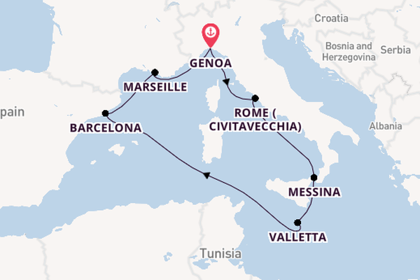 Western Mediterranean from Genoa, Italy with the MSC World Asia