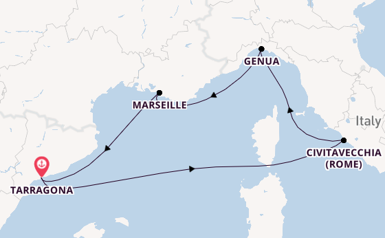 Westelijke Middellandse Zee vanaf Tarragona, Spanje met de MSC Magnifica
