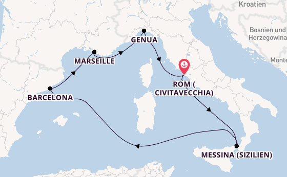 Westliches Mittelmeer ab Civitavecchia (Rom), Italien auf der MSC World Europa