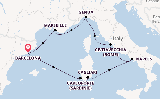 Westelijke Middellandse Zee vanaf Barcelona, Spanje met de Costa Smeralda