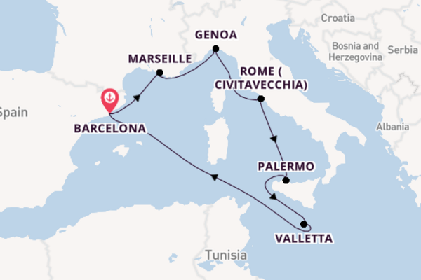 Portofino, Rome & Malta Fly Cruise From Barcelona