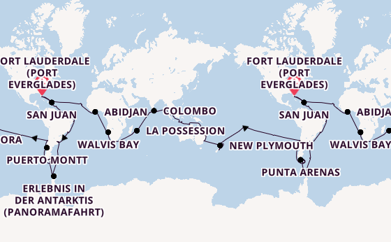 Weltreise ab Fort Lauderdale (Port Everglades), USA auf der Volendam