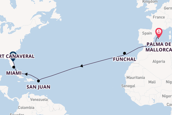 Transatlantic from Palma de Mallorca, Spain with the MSC Grandiosa