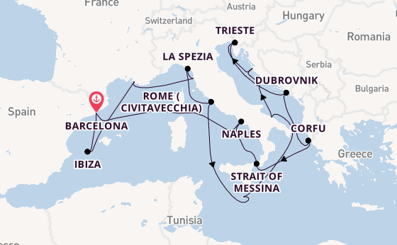 Western Mediterranean from Barcelona, Spain with the Queen Elizabeth