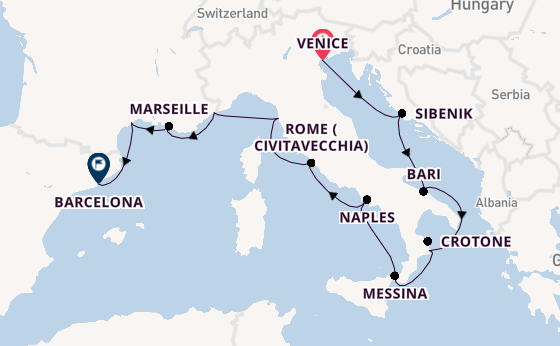 Western Mediterranean from Venice, Italy with the Viking Jupiter