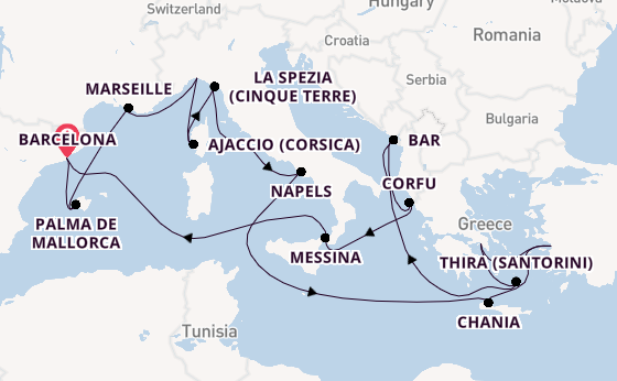 Middellandse Zee vanaf Barcelona, Spanje met de Sun Princess