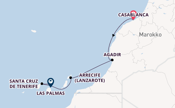 Kanarische Inseln ab Casablanca, Marokko auf der SEA CLOUD SPIRIT