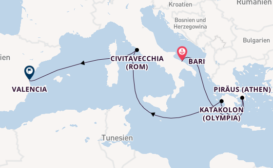 Mittelmeer ab Bari, Italien auf der MSC Sinfonia