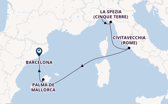 Westelijke Middellandse Zee vanaf Genua, Italië met de MSC Grandiosa