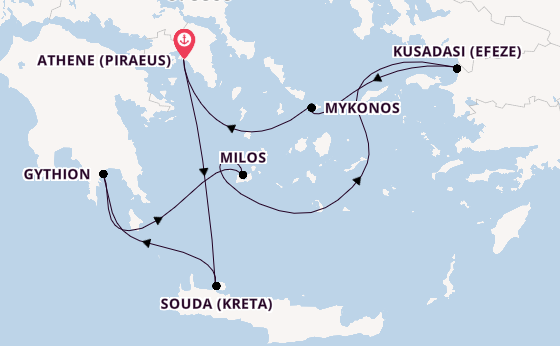 Oostelijke Middellandse Zee vanaf Athene (Piraeus), Griekenland met de Silver Nova