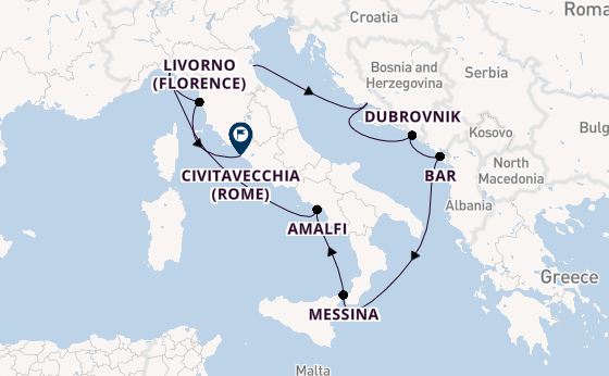 Middellandse Zee vanaf Ravenna, Italië met de Celebrity Constellation