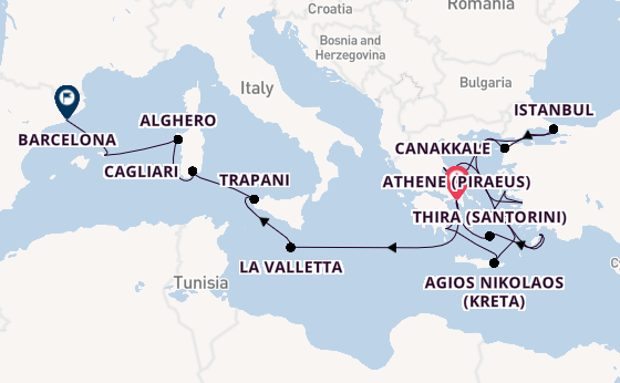 Middellandse Zee vanaf Athene (Piraeus), Griekenland met de Seabourn Ovation