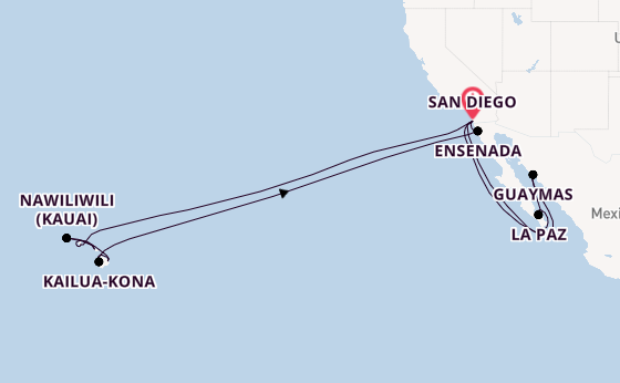 Polynesië vanaf San Diego, Verenigde Staten met de Koningsdam