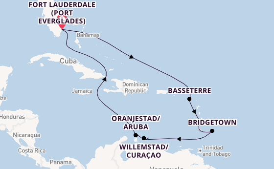 Southern Caribbean from Fort Lauderdale (Port Everglades), Florida, USA with the Celebrity Eclipse