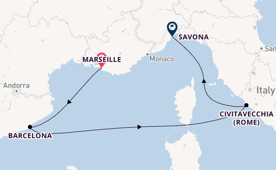 Westelijke Middellandse Zee vanaf Marseille, Frankrijk met de Costa Pacifica