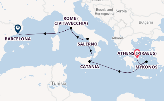 Mediterranean Sea from Australia with the Scarlet Lady