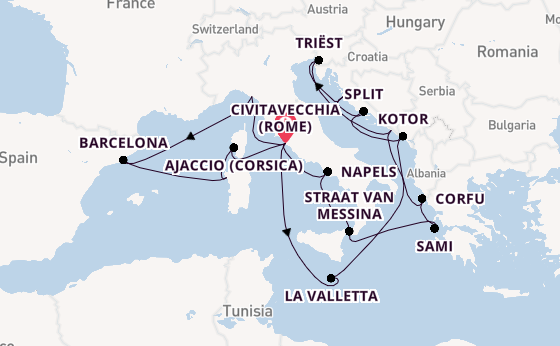Middellandse Zee vanaf Civitavecchia (Rome), Italië met de Queen Elizabeth