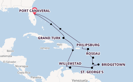 Caribbean vanaf Port Canaveral, Verenigde Staten met de Carnival Venezia