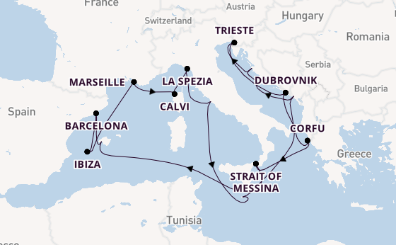 Mediterranean Sea from Rome (Civitavecchia), Italy with the Queen Elizabeth