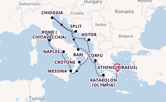 Mediterranean Sea from Athens (Piraeus), Greece with the Viking Jupiter