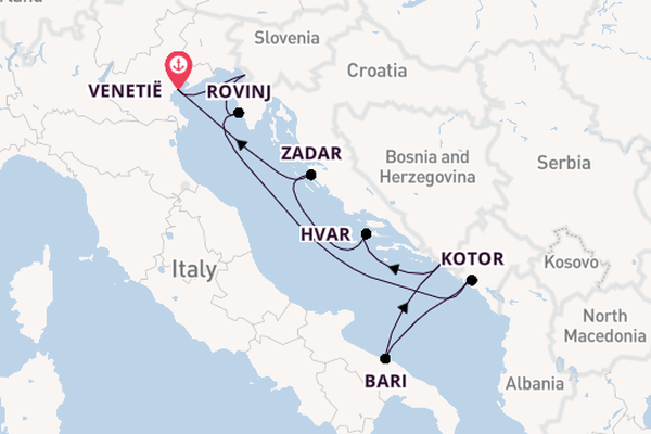 Middellandse Zee vanaf Venetië, Italië met de Silver Muse