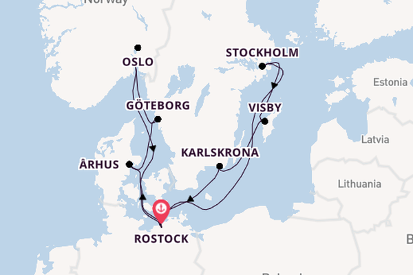 Noorwegen vanaf Rostock, Warnemünde, Duitsland met AIDAmar