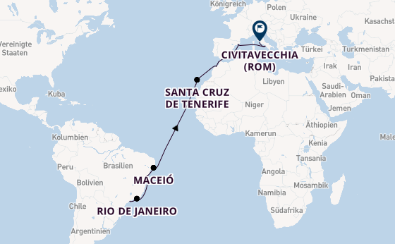 Transatlantik ab Santos (Sao Paulo), Brasilien auf der MSC Divina