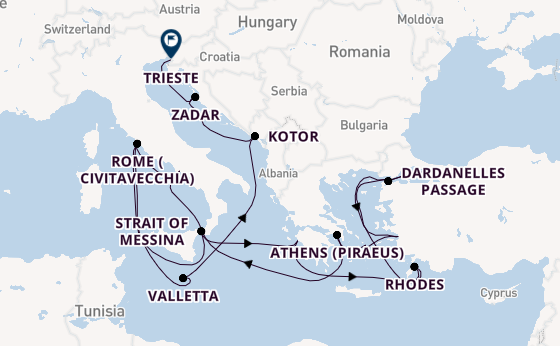 Mediterranean Sea from Rome (Civitavecchia), Italy with the Queen Elizabeth