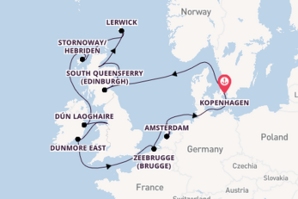 Cruise naar Kopenhagen via Stornoway/Hebriden