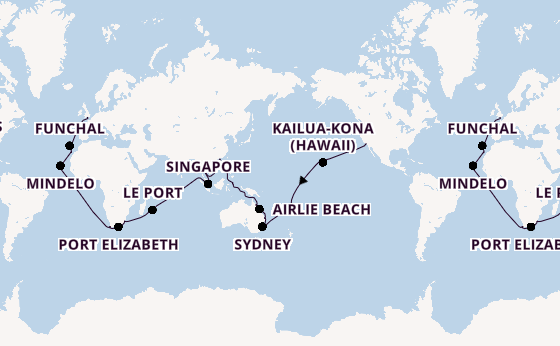 World Cruise from Los Angeles, California with the Queen Anne