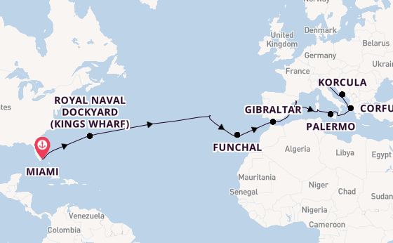 trans-Atlantisch vanaf Miami, Verenigde Staten met de Sirena