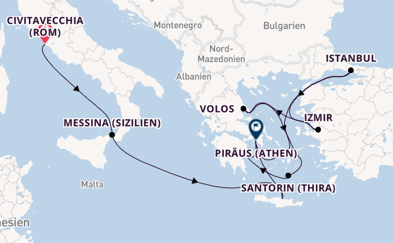 Mittelmeer ab Civitavecchia (Rom), Italien auf der Costa Pacifica