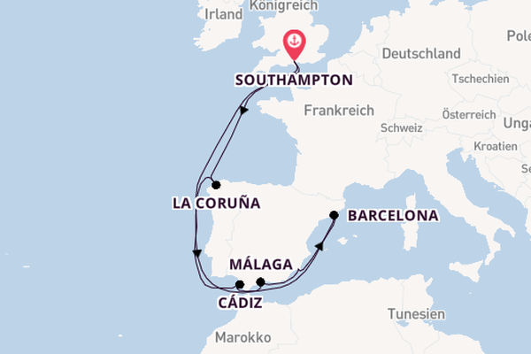 Westliches Mittelmeer ab Southampton, Großbritannien auf der Arvia