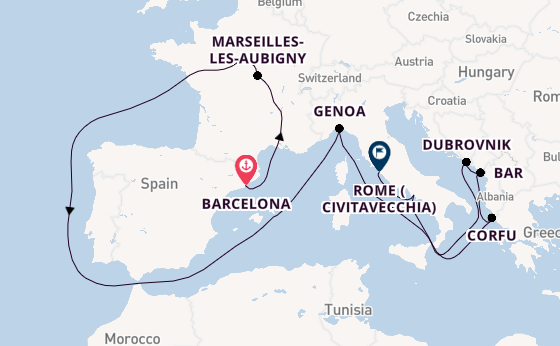 Mediterranean Sea from Barcelona, Spain with the Carnival Sunshine