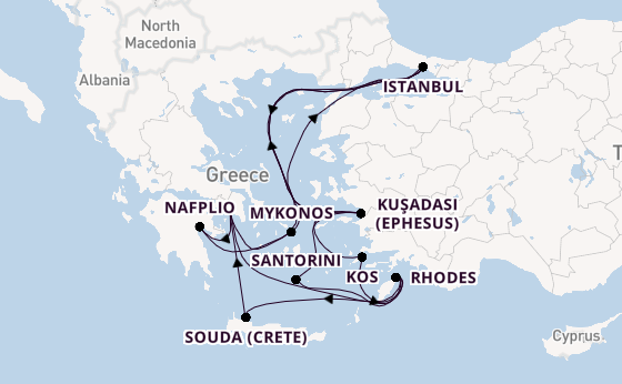Eastern Mediterranean from Athens (Piraeus), Greece with the Oosterdam