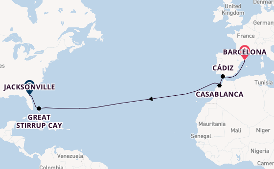 trans-Atlantisch vanaf Barcelona, Spanje met de Norwegian Dawn