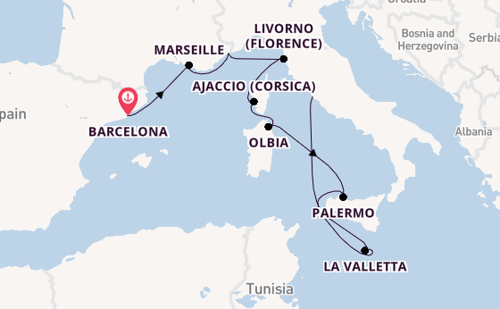 Westelijke Middellandse Zee vanaf Barcelona, Spanje met de Allura