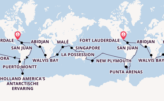 Wereldreizen vanaf Fort Lauderdale, Verenigde Staten met de Volendam