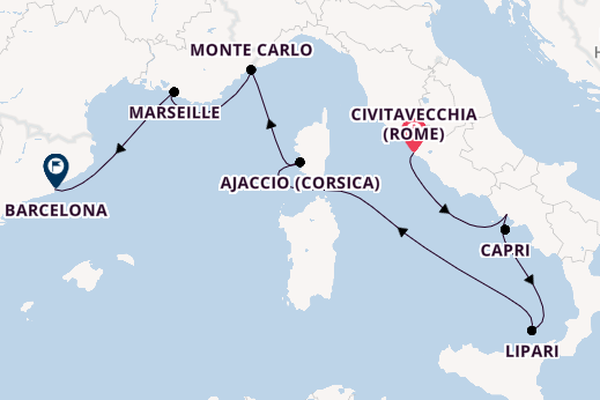 Westelijke Middellandse Zee vanaf Civitavecchia (Rome), Italië met de EXPLORA I