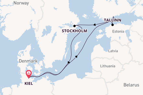 Oostzee vanaf Kiel, Duitsland met de Mein Schiff 3