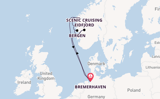 Noorwegen vanaf Bremerhaven, Duitsland met de Artania