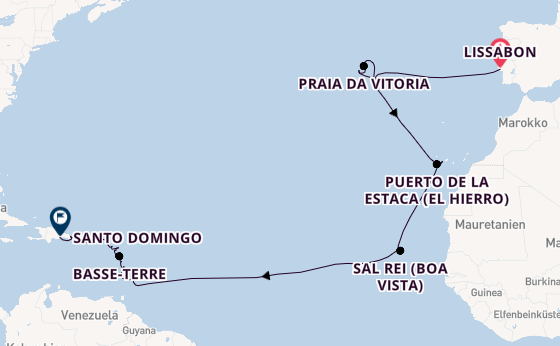 Karibik ab Lissabon, Portugal auf der VASCO DA GAMA