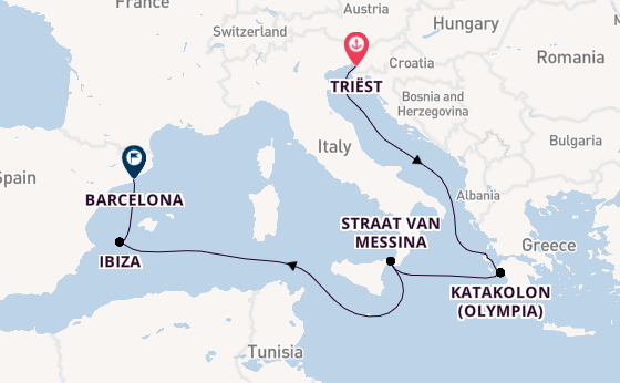 Middellandse Zee vanaf Triëst, Italië met de Queen Elizabeth