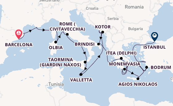 Mediterranean Sea from Barcelona, Spain with the Seabourn Ovation 