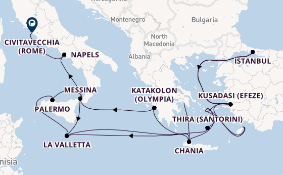 Middellandse Zee vanaf Athene (Piraeus), Griekenland met de Enchanted Princess